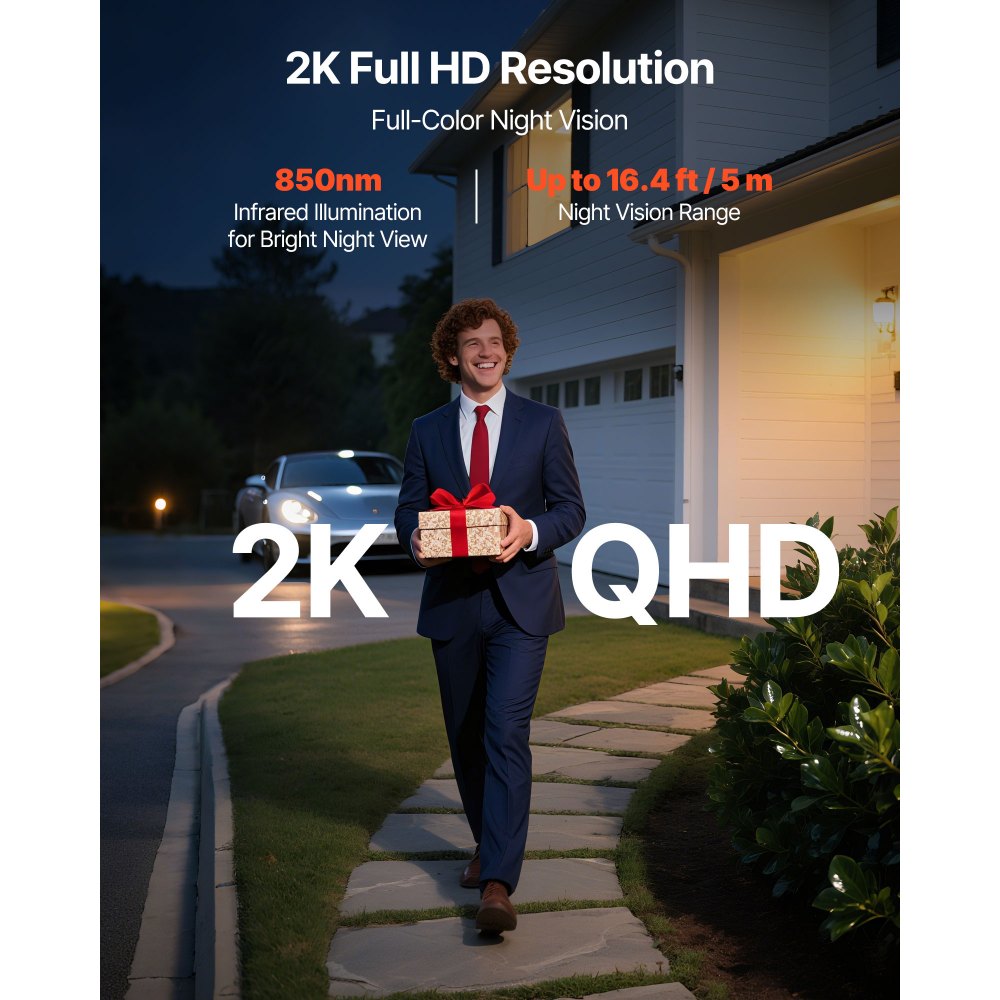 VEVOR Video Doorbell, 2K Wireless Camera Ring Doorbell Works with 170° Ultra-Wide View, 2-Way Audio, Motion Detection &