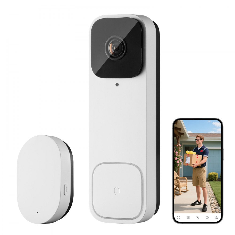 VEVOR Video Doorbell, 2K Wireless Camera Ring Doorbell Works with 170° Ultra-Wide View, 2-Way Audio, Motion Detection &