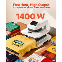 VEVOR Auto Heat Press Machine 15 x 15 inch T-Shirt Press Machine White, Auto Release and Adjustable Pressure, Digital