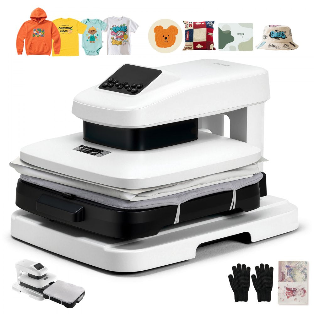 VEVOR Auto Heat Press Machine 15 x 15 inch T-Shirt Press Machine White, Auto Release and Adjustable Pressure, Digital