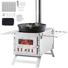 VEVOR Wood Stove, 80 inch, Stainless Steel Camping Tent Stove, Portable Wood Burning Stove with Chimney Pipes & Gloves