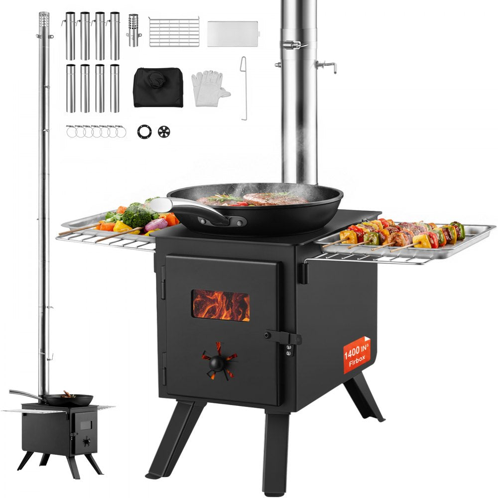 VEVOR Wood Stove, 86 inch, Alloy Steel Camping Tent Stove, Portable Wood Burning Stove with Chimney Pipes & Gloves