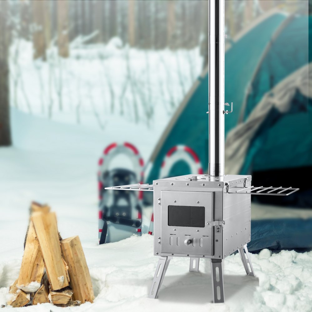 VEVOR Wood Stove, 86 inch, Stainless Steel Camping Tent Stove, Portable Wood Burning Stove with Chimney Pipes & Gloves