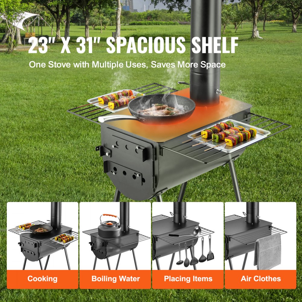 VEVOR Wood Stove, 118 inch, Alloy Steel Camping Tent Stove, Portable Wood Burning Stove with Chimney Pipes & Gloves