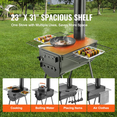 VEVOR Wood Stove, 118 inch, Alloy Steel Camping Tent Stove, Portable Wood Burning Stove with Chimney Pipes & Gloves