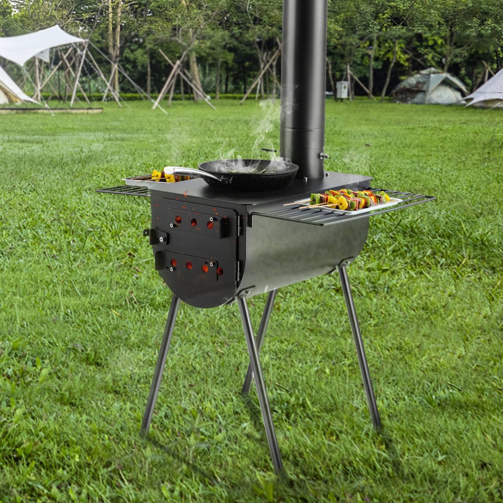 VEVOR Wood Stove, 118 inch, Alloy Steel Camping Tent Stove, Portable Wood Burning Stove with Chimney Pipes & Gloves
