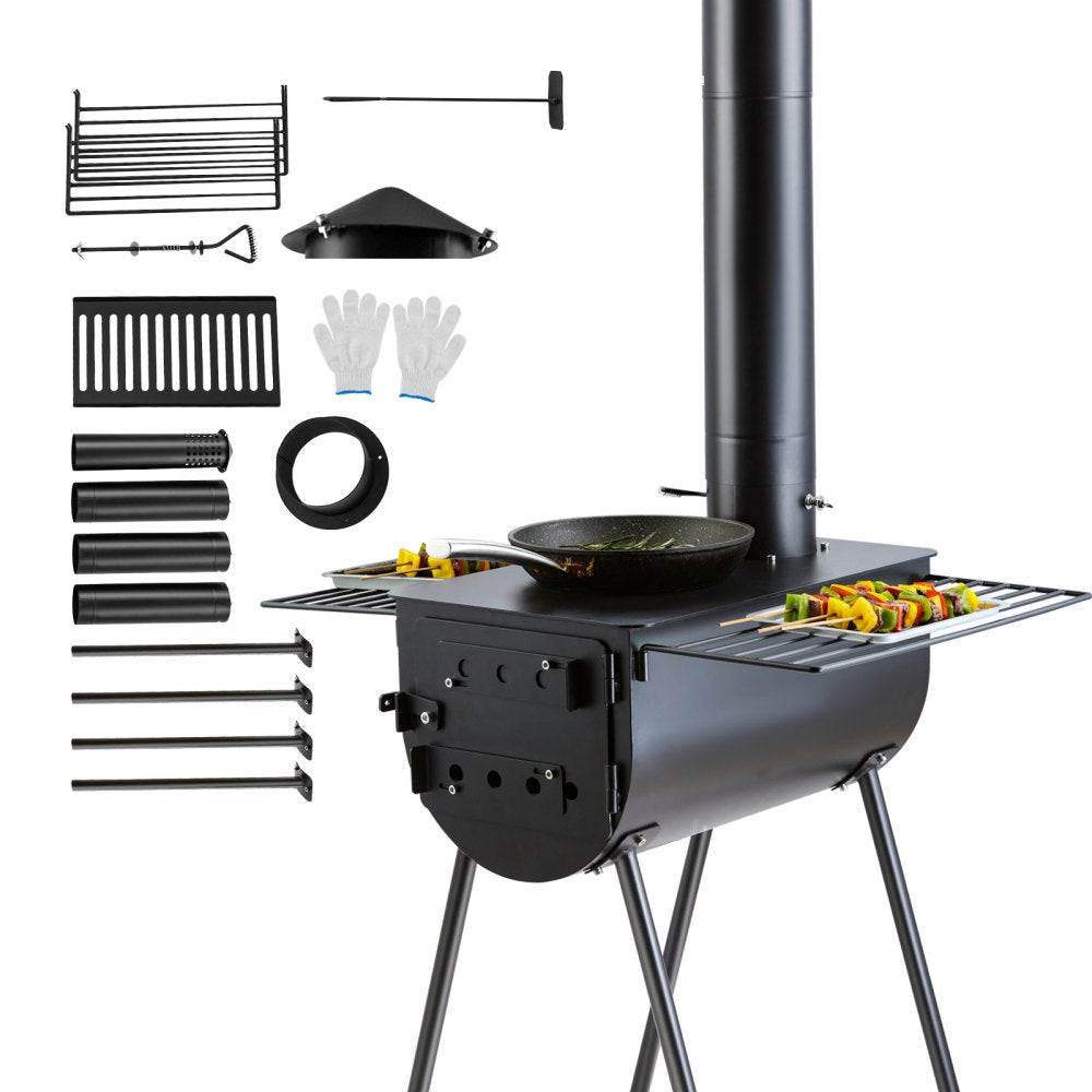 VEVOR Wood Stove, 118 inch, Alloy Steel Camping Tent Stove, Portable Wood Burning Stove with Chimney Pipes & Gloves