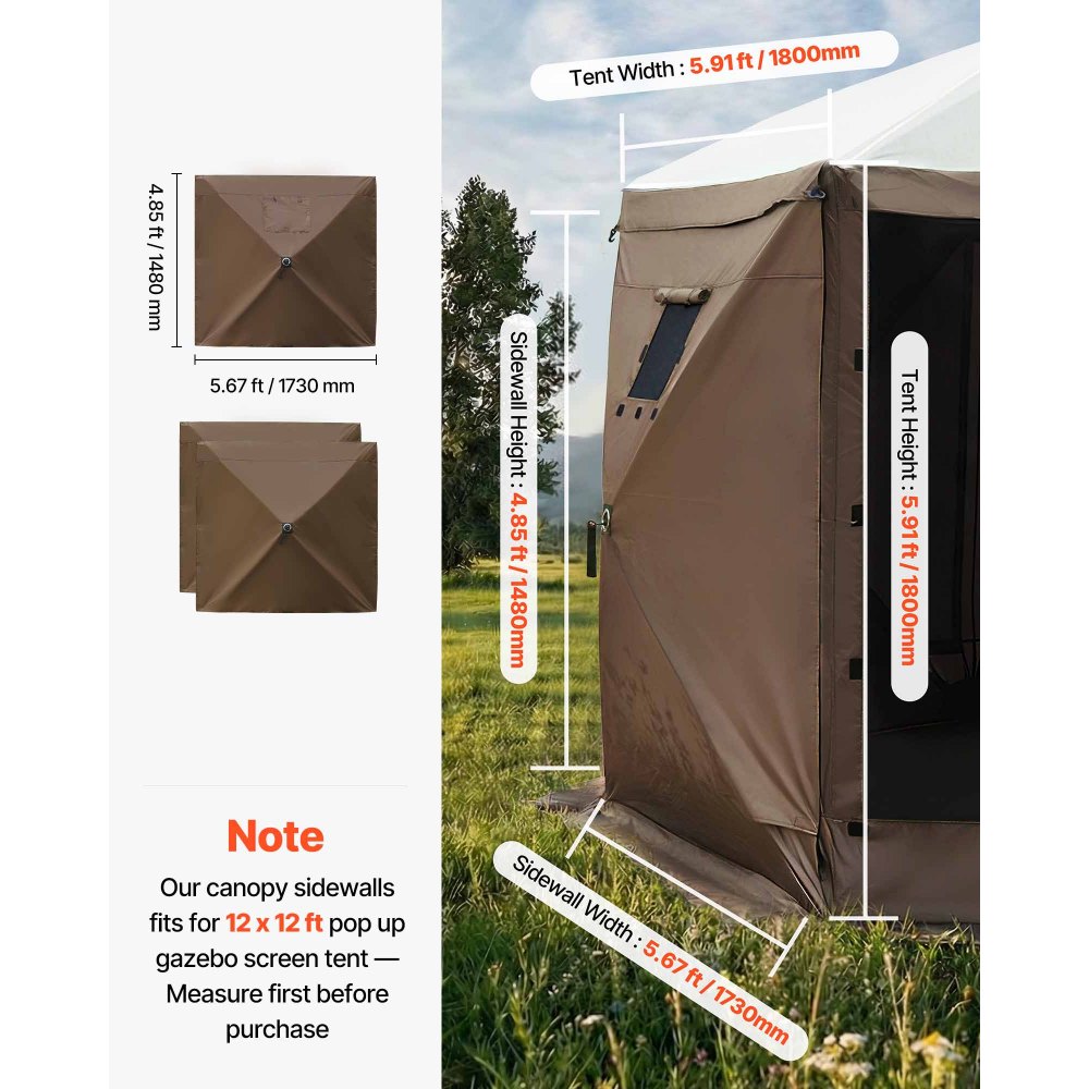 VEVOR Canopy Sidewalls, 5.67 x 4.85 ft, Canopy Tent Walls with Waterproof and Sunlight Protection Layer, One-Sided