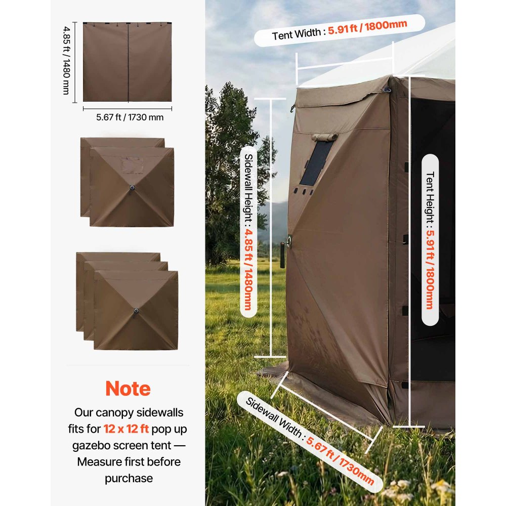 VEVOR Canopy Sidewalls, 5.67 x 4.85 ft, Canopy Tent Walls with Waterproof and Sunlight Protection, 1 Zippered Door & 2