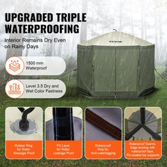 VEVOR Pop Up Gazebo Tent, Pop-Up Screen Tent 6 Sided Canopy Sun Shelter with 6 Removable Privacy Wind Cloths & Mesh