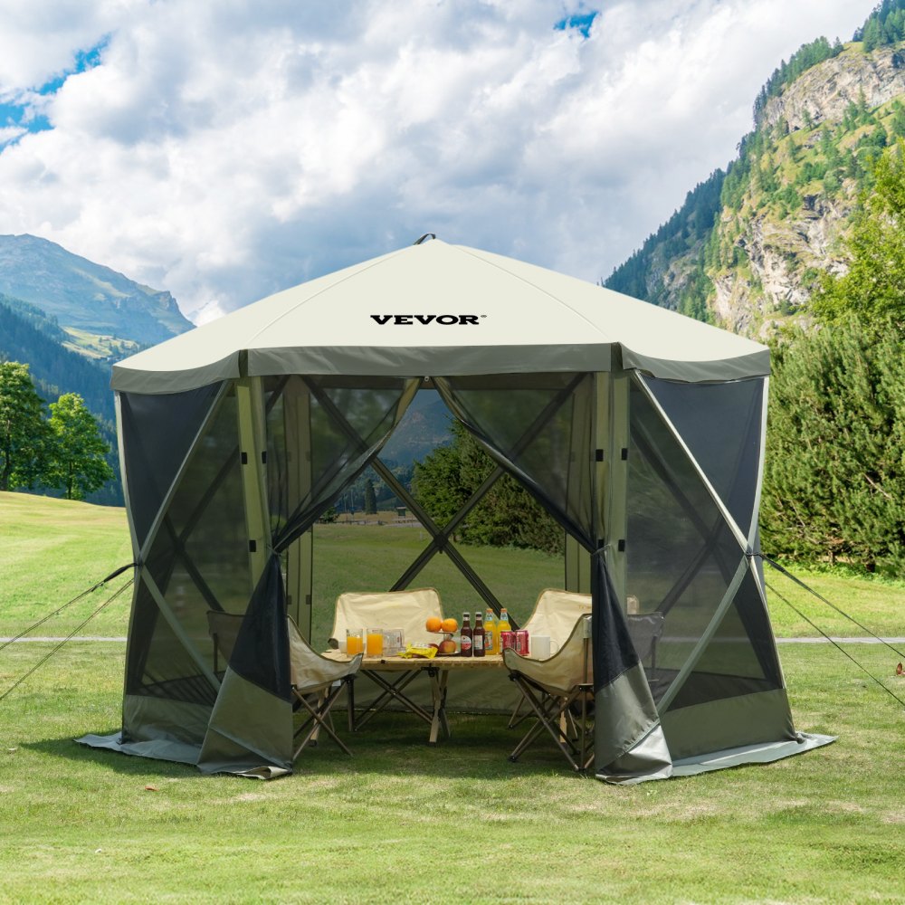 VEVOR Pop Up Gazebo Tent, Pop-Up Screen Tent 6 Sided Canopy Sun Shelter with 6 Removable Privacy Wind Cloths & Mesh