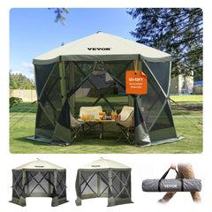 VEVOR Pop Up Gazebo Tent, Pop-Up Screen Tent 6 Sided Canopy Sun Shelter with 6 Removable Privacy Wind Cloths & Mesh