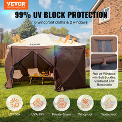 VEVOR Pop Up Gazebo Tent, Pop-Up Screen Tent 6 Sided Canopy Sun Shelter with 6 Removable Privacy Wind Cloths & Mesh