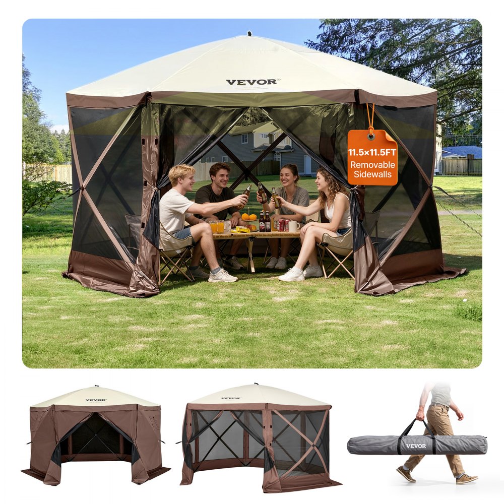 VEVOR Pop Up Gazebo Tent, Pop-Up Screen Tent 6 Sided Canopy Sun Shelter with 6 Removable Privacy Wind Cloths & Mesh
