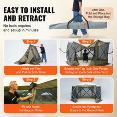 VEVOR Pop Up Gazebo Tent, Pop-Up Screen Tent 6 Sided Canopy Sun Shelter with 6 Removable Privacy Wind Cloths & Mesh