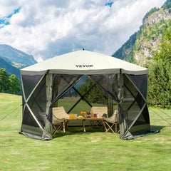 VEVOR Pop Up Gazebo Tent, Pop-Up Screen Tent 6 Sided Canopy Sun Shelter with 6 Removable Privacy Wind Cloths & Mesh