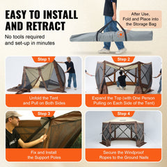 VEVOR Pop Up Gazebo Tent, Pop-Up Screen Tent 6 Sided Canopy Sun Shelter with 6 Removable Privacy Wind Cloths & Mesh