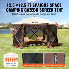 VEVOR Pop Up Gazebo Tent, Pop-Up Screen Tent 6 Sided Canopy Sun Shelter with 6 Removable Privacy Wind Cloths & Mesh