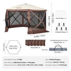 VEVOR Pop Up Gazebo Tent, Pop-Up Screen Tent 6 Sided Canopy Sun Shelter with 6 Removable Privacy Wind Cloths & Mesh