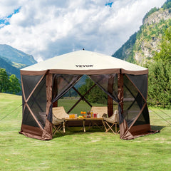 VEVOR Pop Up Gazebo Tent, Pop-Up Screen Tent 6 Sided Canopy Sun Shelter with 6 Removable Privacy Wind Cloths & Mesh