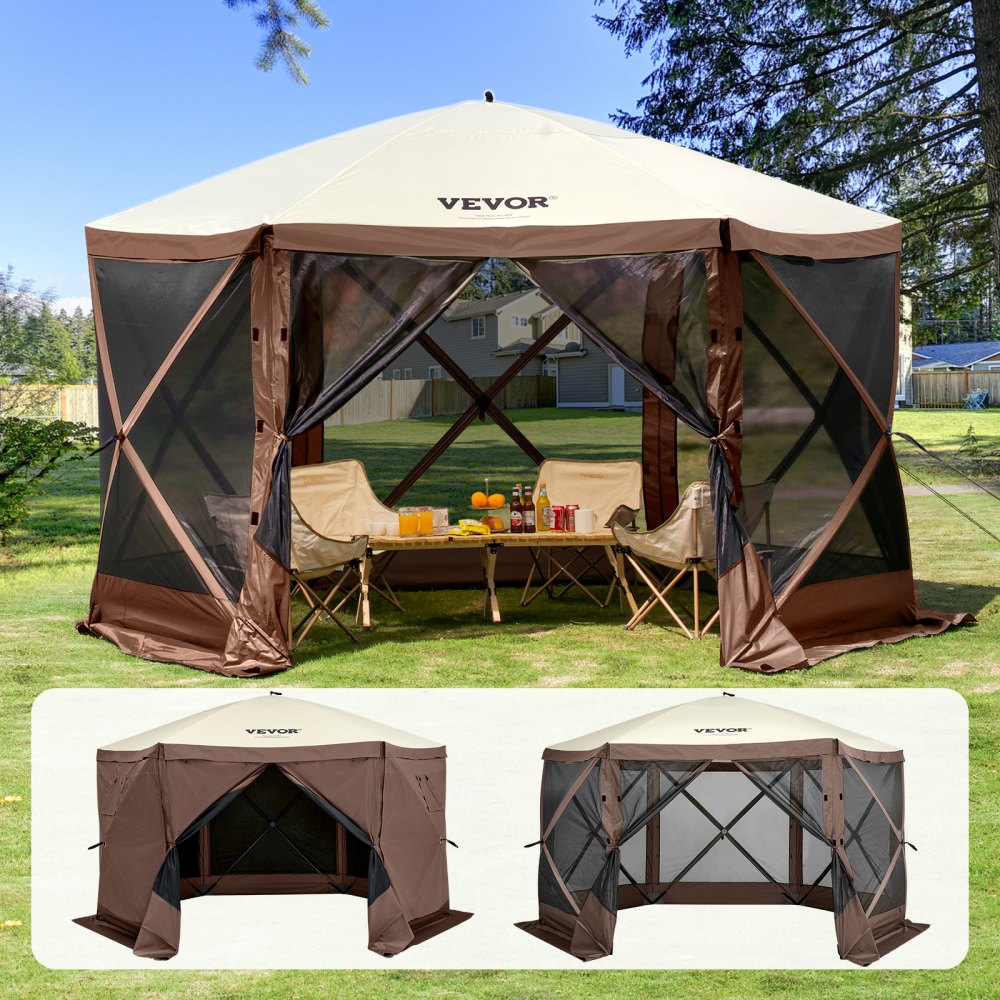 VEVOR Pop Up Gazebo Tent, Pop-Up Screen Tent 6 Sided Canopy Sun Shelter with 6 Removable Privacy Wind Cloths & Mesh