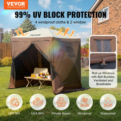VEVOR Pop Up Gazebo Tent, Pop-Up Screen Tent 4 Sided Canopy Sun Shelter with 4 Removable Privacy Wind Cloths & Mesh