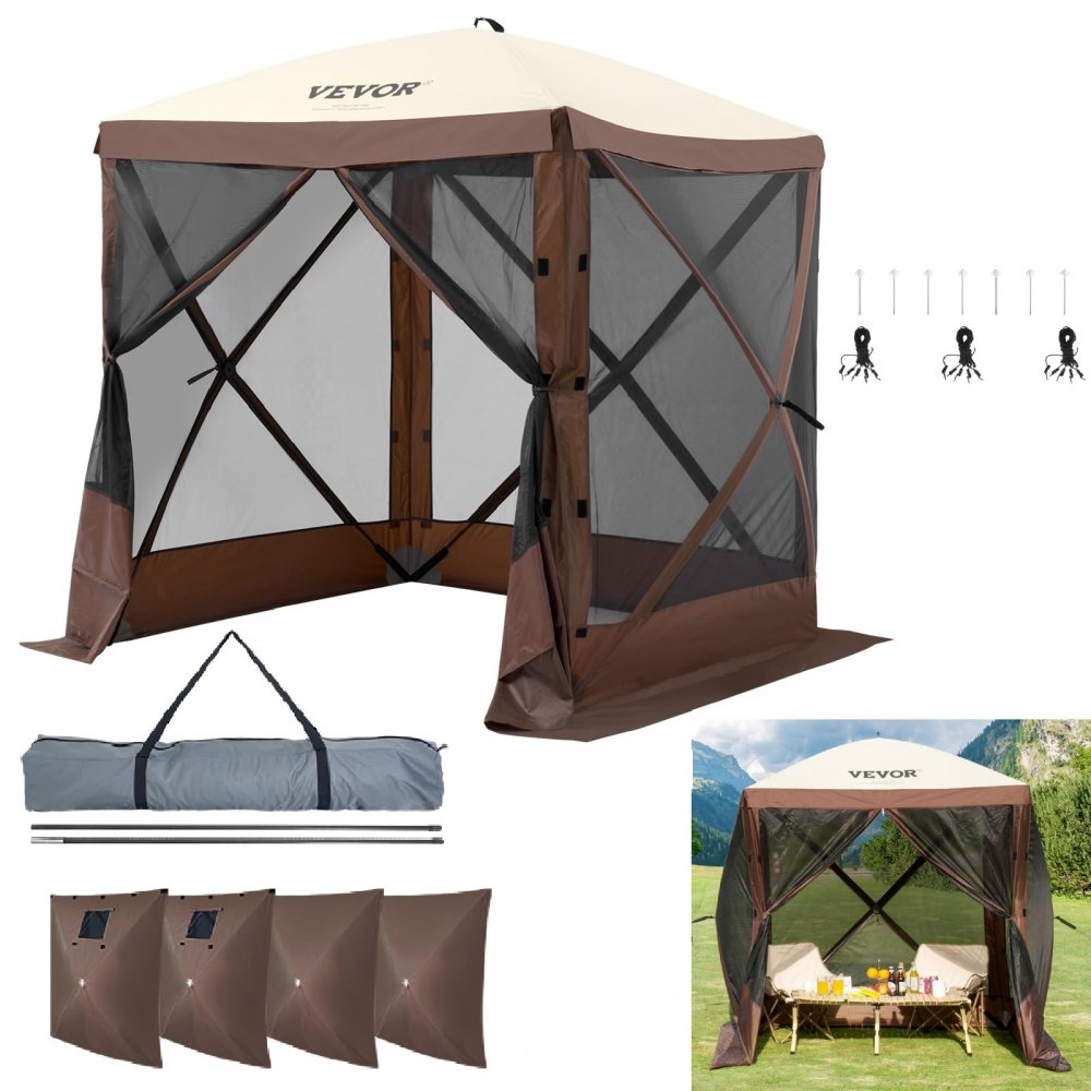 VEVOR Pop Up Gazebo Tent, Pop-Up Screen Tent 4 Sided Canopy Sun Shelter with 4 Removable Privacy Wind Cloths & Mesh