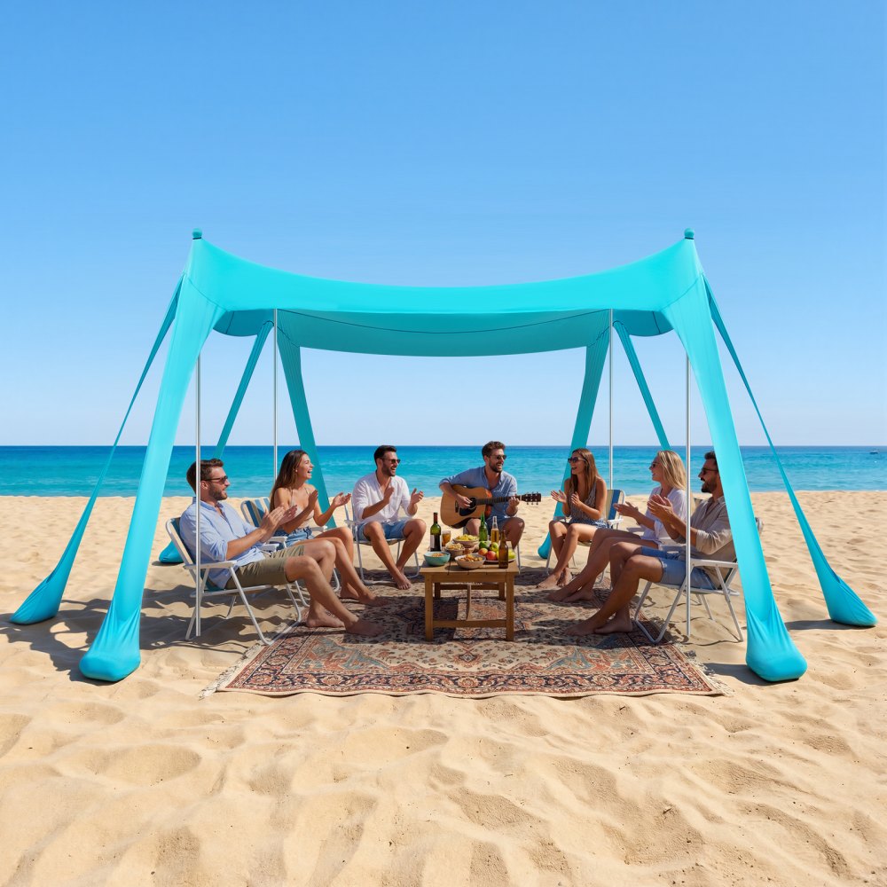 VEVOR Beach Tent Sun Shelter, UPF50+ Sun Protection, 6.6 ft Tall, 10 x 10 ft, Easy Pop Up Beach Canopy with Sandbags