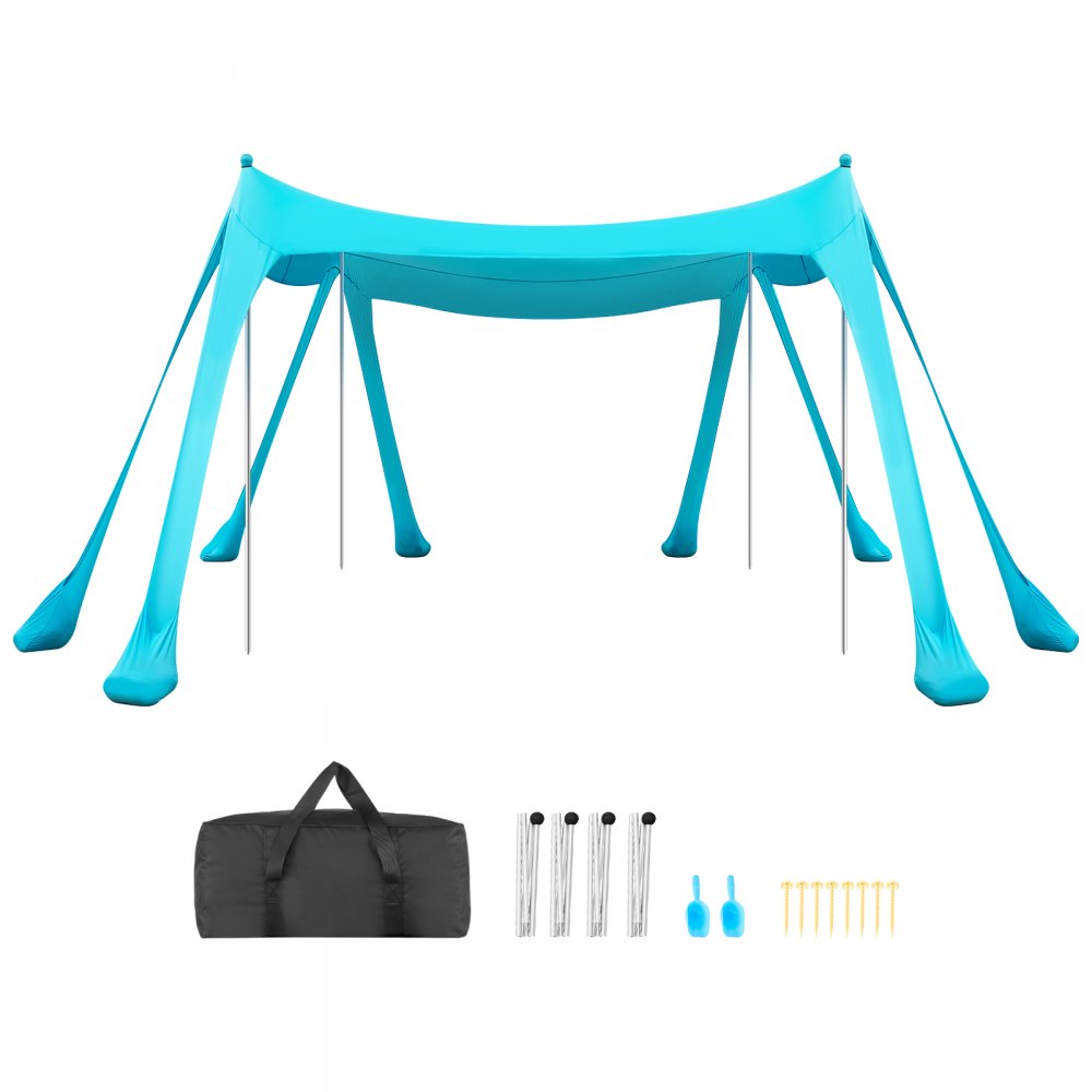 VEVOR Beach Tent Sun Shelter, UPF50+ Sun Protection, 6.6 ft Tall, 10 x 10 ft, Easy Pop Up Beach Canopy with Sandbags
