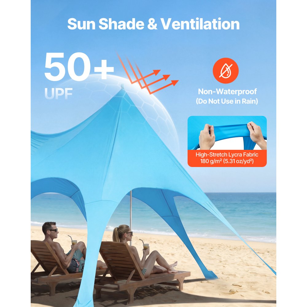 VEVOR Beach Tent Sun Shelter, UPF50+ Sun Protection, 9.2 ft Tall, 20 x 13 ft, Easy Pop Up Beach Canopy with Sandbags