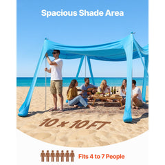 VEVOR Beach Tent Sun Shelter, UPF50+ Sun Protection, 6.6 ft Tall, 10 x 10 ft, Easy Pop Up Beach Canopy with Sandbags