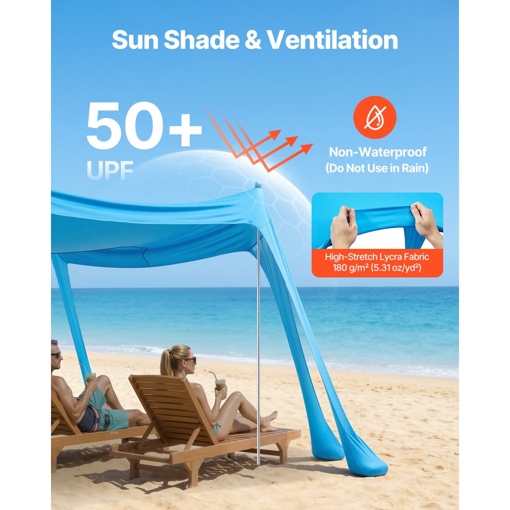 VEVOR Beach Tent Sun Shelter, UPF50+ Sun Protection, 6.6 ft Tall, 10 x 10 ft, Easy Pop Up Beach Canopy with Sandbags