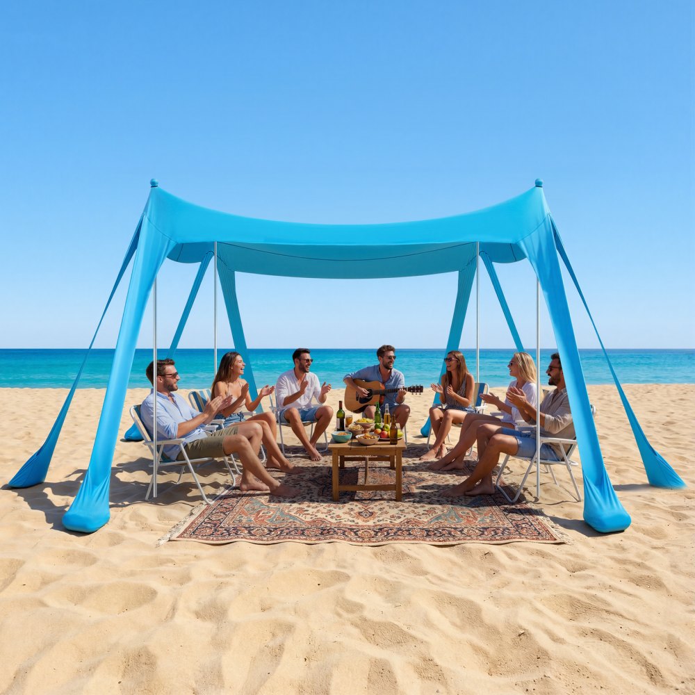VEVOR Beach Tent Sun Shelter, UPF50+ Sun Protection, 6.6 ft Tall, 10 x 10 ft, Easy Pop Up Beach Canopy with Sandbags