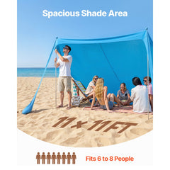 VEVOR Beach Tent Sun Shelter, UPF50+ Sun Protection, 6.6 ft Tall, 11 x 11 ft, Easy Pop Up Beach Canopy with Sandbags