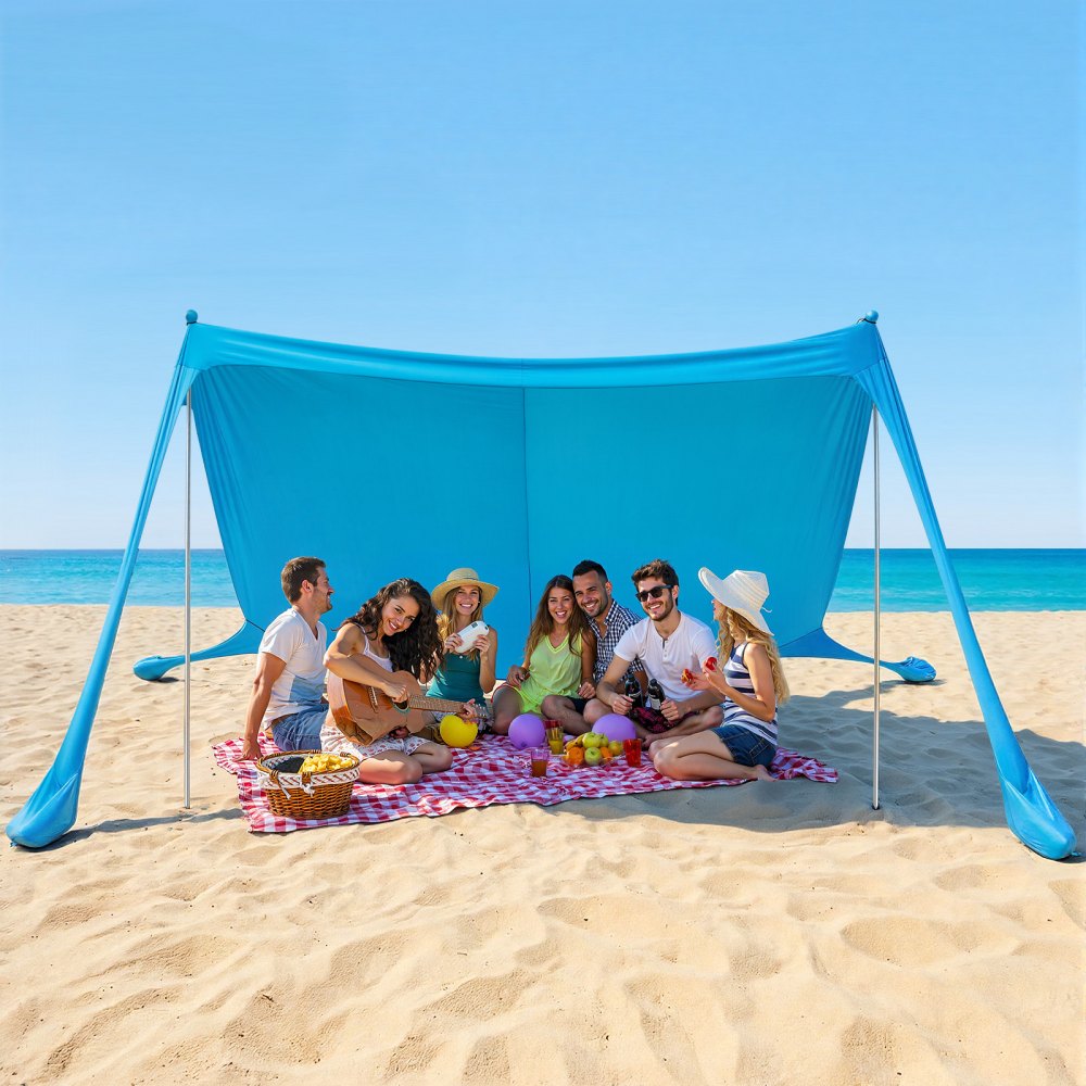 VEVOR Beach Tent Sun Shelter, UPF50+ Sun Protection, 6.6 ft Tall, 11 x 11 ft, Easy Pop Up Beach Canopy with Sandbags