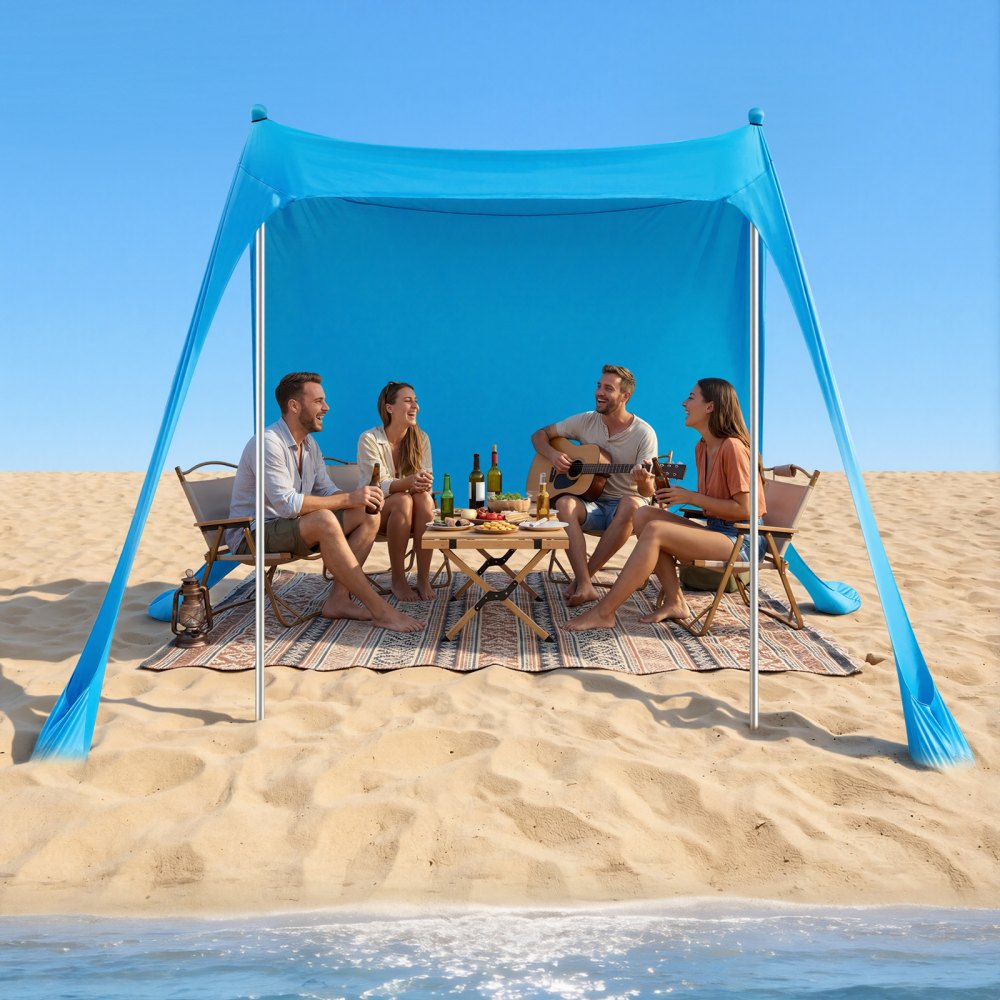 VEVOR Beach Tent Sun Shelter, UPF50+ Sun Protection, 6.6 ft Tall, 7.5x7.5 ft, Easy Pop Up Beach Canopy with Sandbags