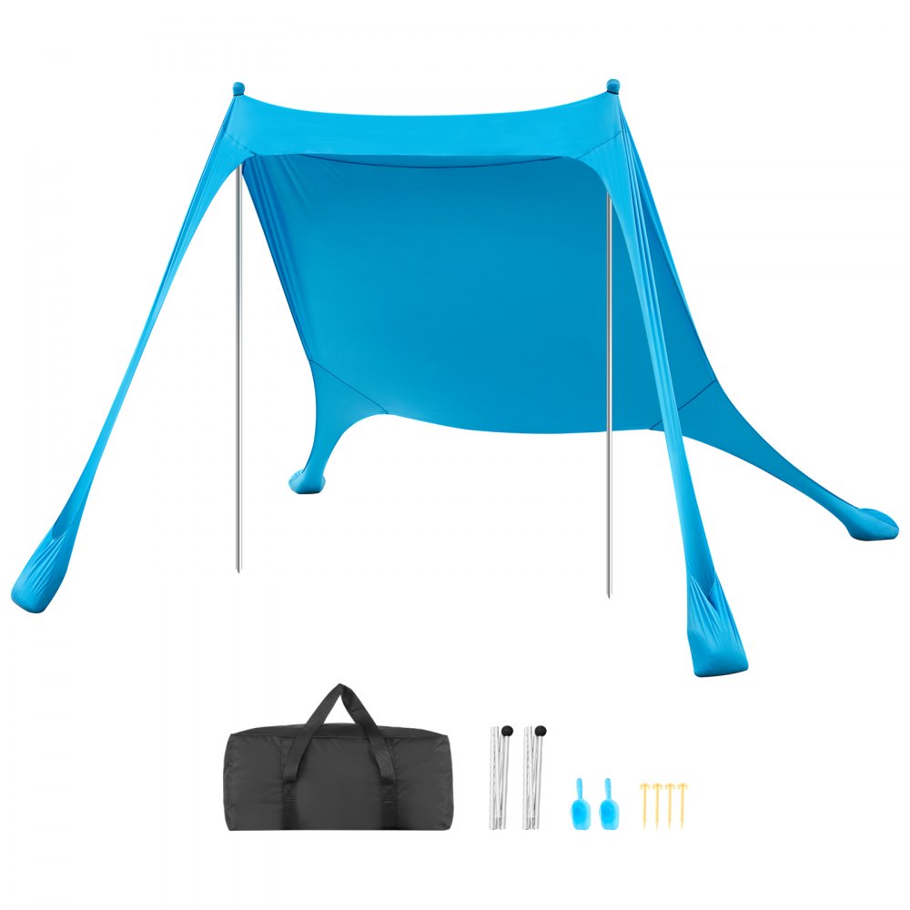 VEVOR Beach Tent Sun Shelter, UPF50+ Sun Protection, 6.6 ft Tall, 7.5x7.5 ft, Easy Pop Up Beach Canopy with Sandbags