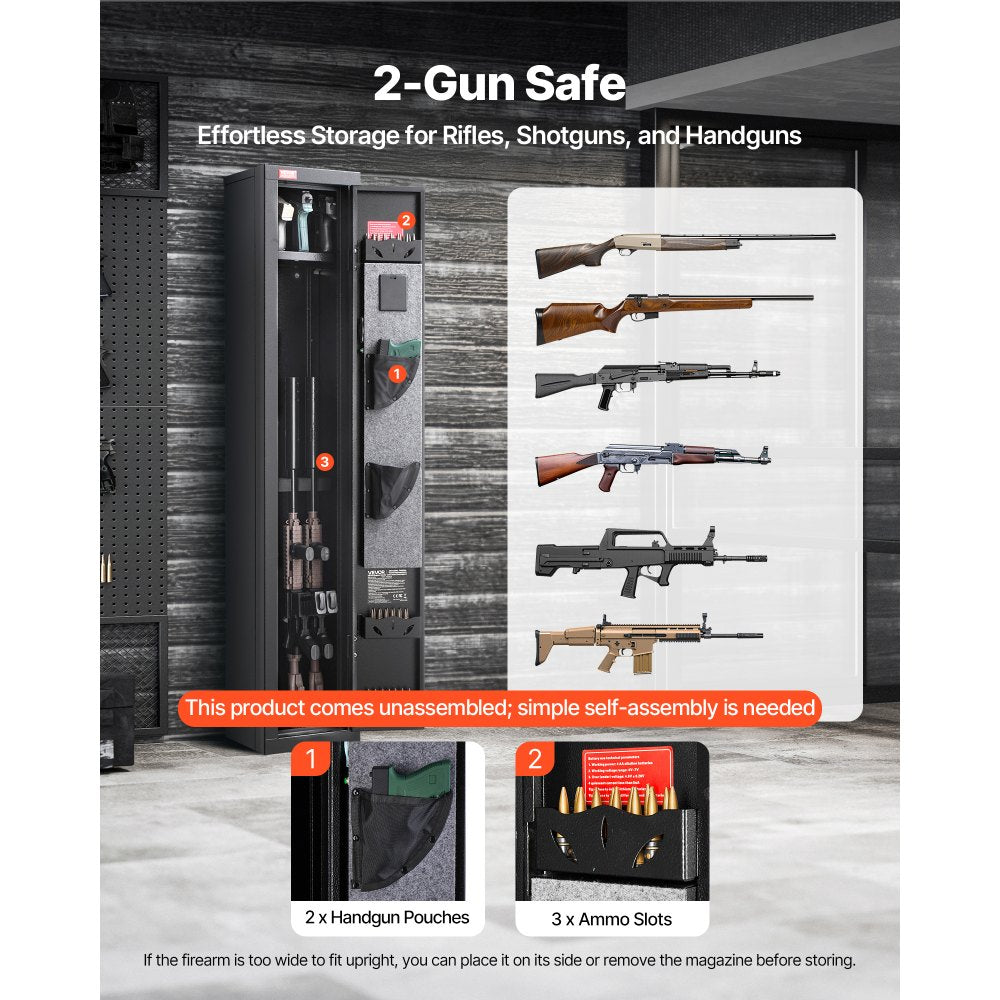 VEVOR Gun Safe, Heavy Duty Cold-Rolled Steel Fireproof Rifle Cabinet with Digital Keypad & Key, Large Long Gun Cabinet