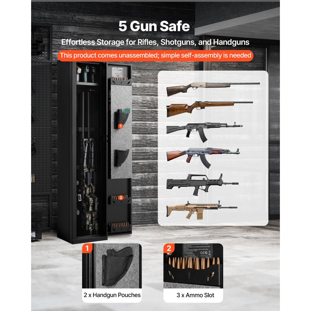 VEVOR Gun Safe, Heavy Duty Cold-Rolled Steel Fireproof Rifle Cabinet with Fingerprint, Digital Keypad & Key, Large Long
