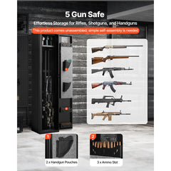 VEVOR Gun Safe, Heavy Duty Cold-Rolled Steel Fireproof Rifle Cabinet with Fingerprint, Digital Keypad & Key, Large Long