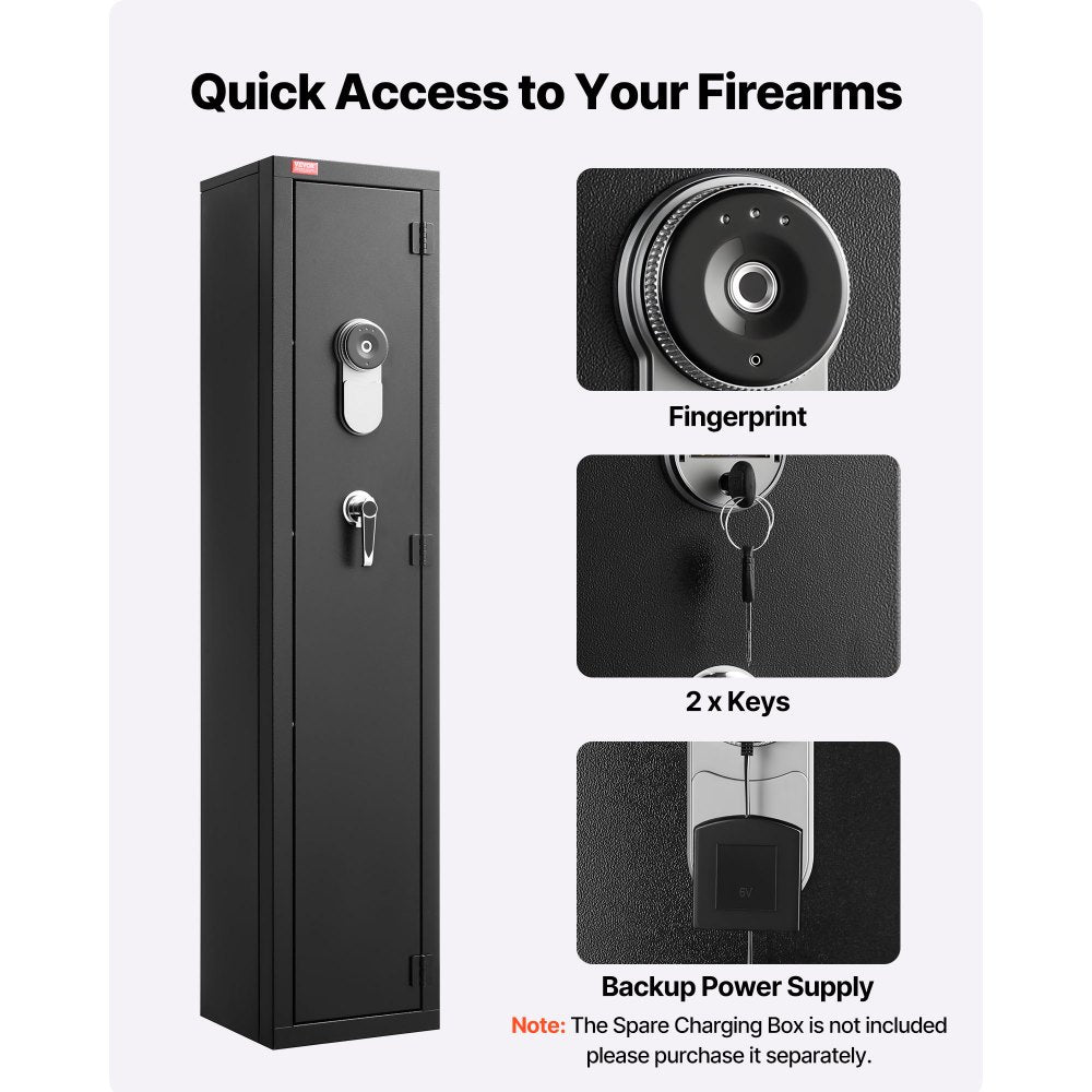 VEVOR Gun Safe, Heavy Duty Cold-Rolled Steel Fireproof Rifle Cabinet with Fingerprint, Digital Keypad & Key, Large Long