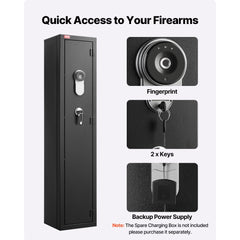 VEVOR Gun Safe, Heavy Duty Cold-Rolled Steel Fireproof Rifle Cabinet with Fingerprint, Digital Keypad & Key, Large Long