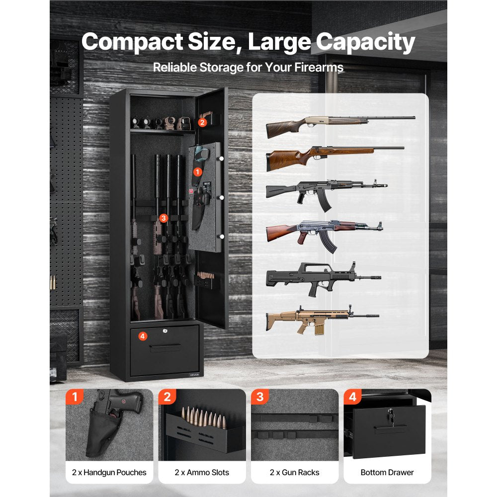 VEVOR 4 Gun Safe, Long Gun Cabinet for Rifles and Pistols, Quick Access Rifle Safe with 2 Ammo Slots, 2 Pistol Pockets