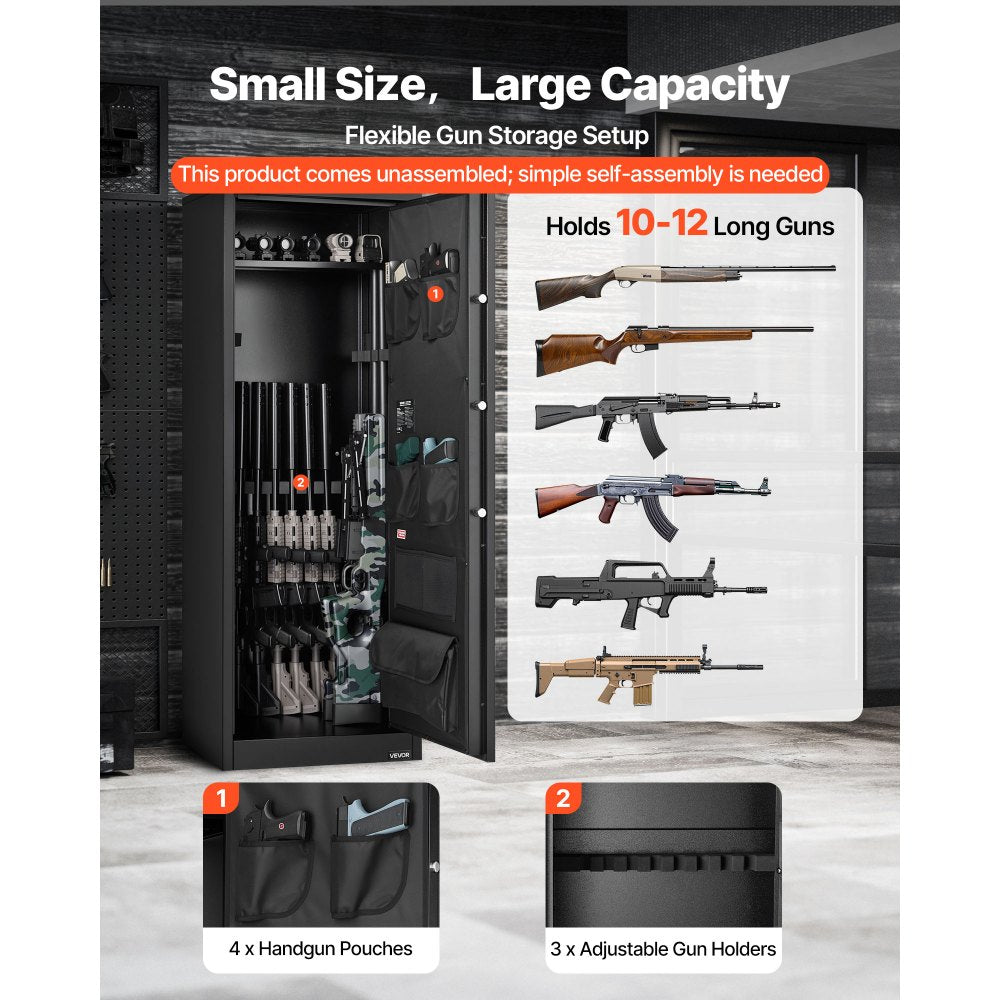 VEVOR 10-12 Gun Safe, Long Gun Cabinet for Rifles and Pistols, Quick Access Rifle Safe with 4 Pistol Pockets and 3