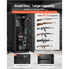 VEVOR 10-12 Gun Safe, Long Gun Cabinet for Rifles and Pistols, Quick Access Rifle Safe with 4 Pistol Pockets and 3