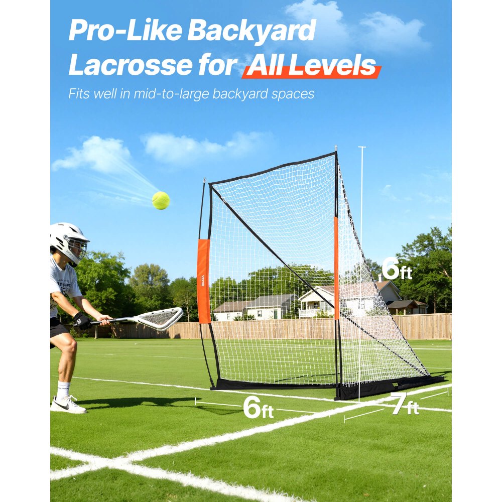 VEVOR Lacrosse Goal, 6' x 6' Lacrosse Net, Portable Lacrosse Goal with Carry Bag, Fiberglass Rod Backyard Lacrosse
