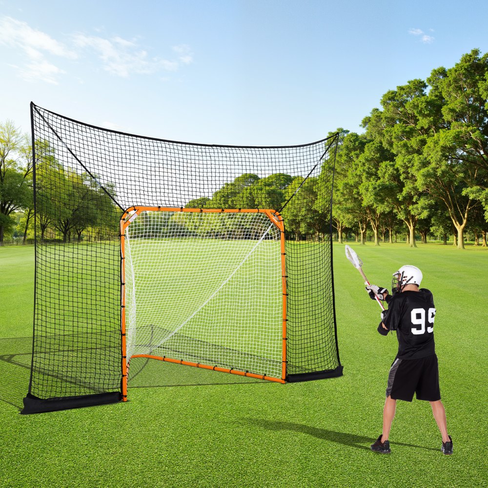 VEVOR Hockey and Lacrosse Goal Backstop, 12x9 ft Lacrosse Net with Extended Coverage, Quick Easy Setup Complete