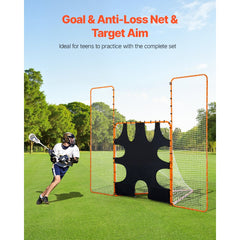 VEVOR 3-IN-1 Lacrosse Goal, 12x9 ft Lacrosse Net with Backstop and Target, Quick & Easy Setup Backyard Rebounder