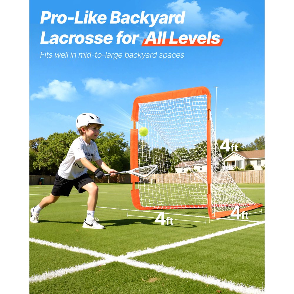 VEVOR Lacrosse Goal, 4' x 4' Small Kids Lacrosse Net, Folding Portable Lacrosse Goal with Carry Bag, Iron Frame