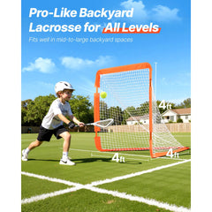 VEVOR Lacrosse Goal, 4' x 4' Small Kids Lacrosse Net, Folding Portable Lacrosse Goal with Carry Bag, Iron Frame
